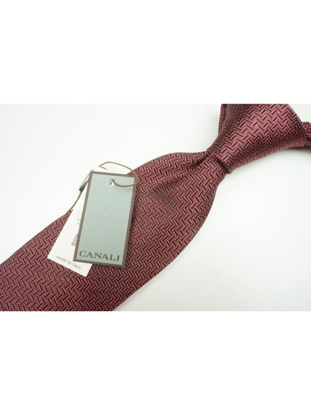 Canali Cherry Merlot Herringbone Woven Silk Tie Brand New With Tags